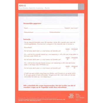 Buss-Durkee Hostility Inventory Dutch (BDHI-D) - scoreformulieren (Loose-leaf) bij Singel 344