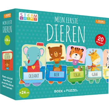 Puzzeltrein 20 stukjes en boek - Mijn eerste dieren (Board book) bij Singel 344