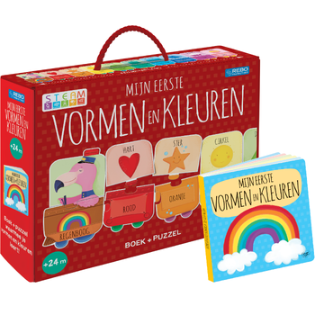 Puzzeltrein 20 stukjes en boek - Mijn eerste vormen en kleuren (Board book) bij Singel 344