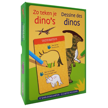 Zo teken je dino's - 12 sjabloonkaarten / Dessine des dinos – 12 cartes pochoirs (Paperback) bij Singel 344