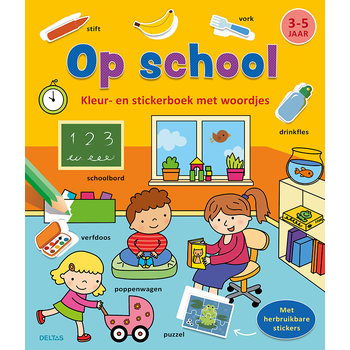 Kleur-en stickerboek met woordjes - Op school (3-5 j.) (Paperback) bij Singel 344