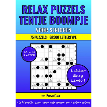 Relax Puzzelboek: Tentje Boompje voor Senioren 10x10 Raster - 75 Puzzels Groot Lettertype - Lekker Easy Level! (Paperback) van Puzzle Care
